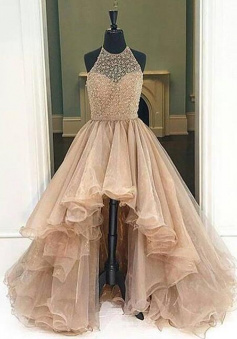 Charming Halter High Low Prom Dress