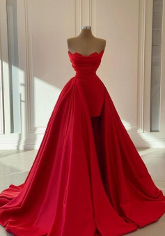 Unique Red Satin Long Prom Dress