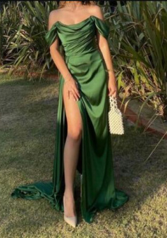 Green Long Stain Formal evening dress