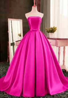 Floor Length Pink Satin Long Prom Gown