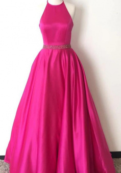 Elegant High Neck A Line Prom Dresses With Beading