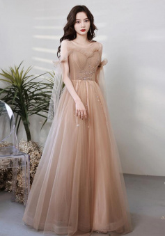 SImple A Line Tulle Long Prom Evening Dresses