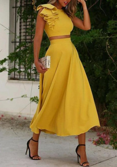 Elegant Two Piece Yellow Formal Evening Dress