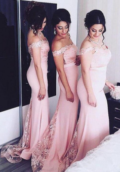 Off Shoulder Mermaid Lace Appliques Bridesmaid Dresses