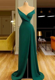 A Line Dark Green Evening Dresses Long