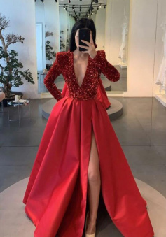 Vintage Beautiful Stain Evening Dresses With Long Sleeves