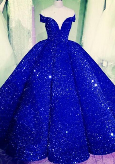 Off The Shoulder Sequin Ball Gown long prom dress