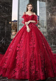 Mermaid Burgundy sweetheart off shoulder tulle lace long evening dress