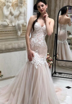 Elegant Sweetheart Tulle Long Formal prom Dress With Lace