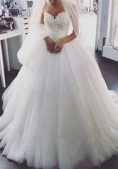 Mermaid Embroidery V Neck Ball Gown Wedding Dresses