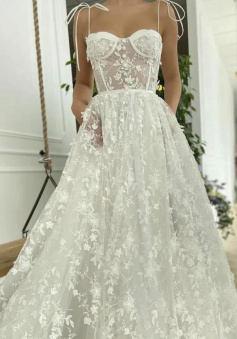 A line lace tulle prom dress