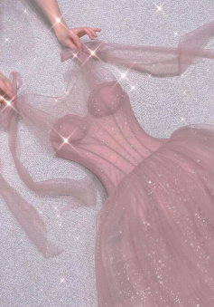 Princess long pink tulle prom dress