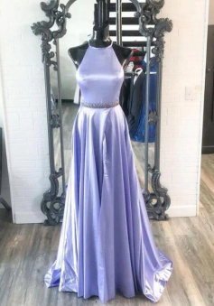 A Line O Neck Lavender Satin Prom Dress