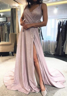 Glitter Long Split Evening Gown For Prom