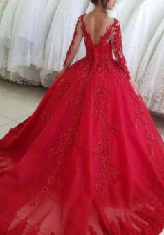 Mermaid princess v neck red prom dresses with lace