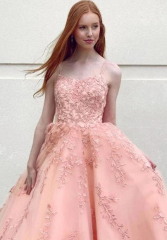 A Line Pink lovely lace prom dress for teens