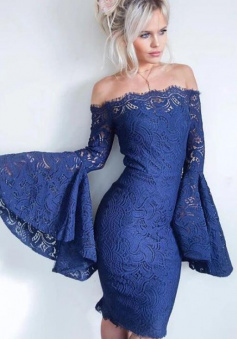 Sheath Off the Shoulder Lace Short Prom Dress