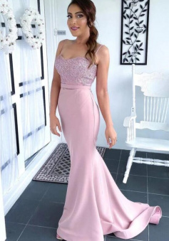 Sexy Pink Formal Dress Long Party Gown With Lace