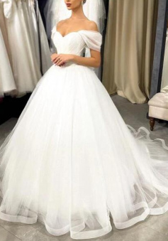 Princess tulle off the shoulder ball gown wedding dress for women