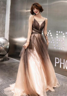 A-Line Tulle Long Evening Dress Prom Dress