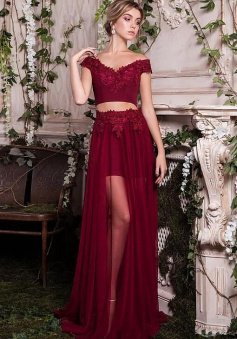 Sexy Burgundy Chiffon Evening Dress