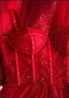 A-line Tulle Stunning Red Long Prom Dress with Straps