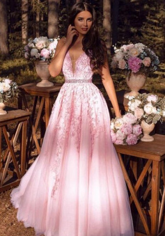 Elegant V Neck A Line Prom Dress Formal Gown