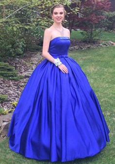 Ball Gown Strapless Satin Long Prom Dresses