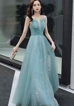 A Line Tulle Prom Dress Evening Dress