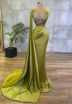 Beautiful Long Green Stain Prom Dresses evening gown