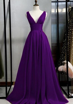 Floor length purple prom dresses long satin evening gown