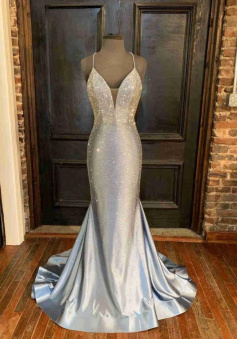 Mermaid Glitter Beaded Long Stain Prom Dress
