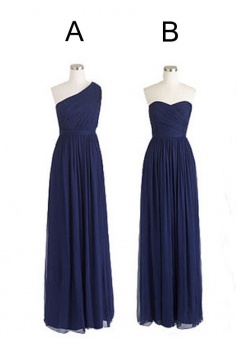 Various Styles Navy Blue A Line Chiffon Long Bridesmaid Dress CHBD-80044