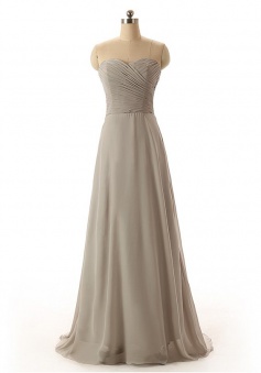 Best Selling Simple Grey Sweetheart Pleats Chiffon A Line Long Bridesmaid Dress CHBD-80061