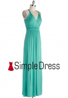 Blue V Neck Open Back Criss Cross A Line Long Bridesmaid Dress CHDB-80066