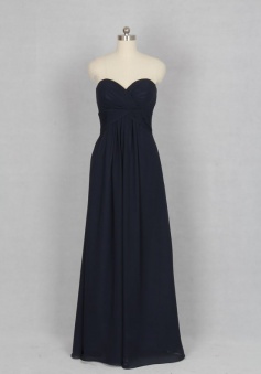 Black Sweetheart Pleats A Line Chiffon Long Bridesmaid Dress CHBD-80070