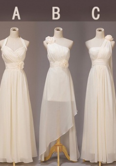 Six Style Long Chiffon Beige Bridesmaid Dress CHPD-7099