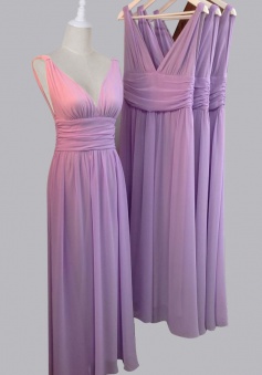 V-neck Long Chiffon Lavender Bridesmaid Dress/Wedding Party Dress