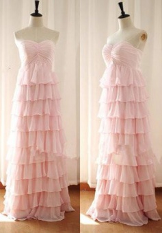 Elegant A-line Sweetheart Floor Length Frill Chiffon Ruched Bridesmaid Dress