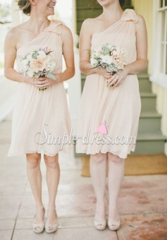 Elegant One-shoulder Knee-length Chiffon Bridesmaid Dress