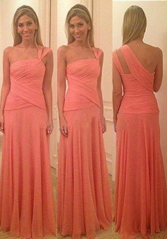 A-line One-shoulder Chiffon Long Bridesmaid Dress