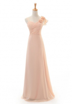 Elegant Long Handmade Flowers Chiffon Bridesmaid Dress