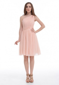 One-shoulder Peach Knee-length Bridesmaid Party Dress