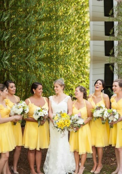 Sexy Halter Yellow Handmade Flower Knee-length Chiffon Bridesmaid Dress