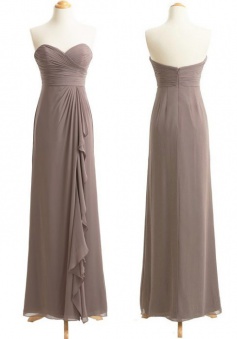 Elegant Sweetheart Long Chiffon Gray Bridesmaid Dress Ruched with Ruffles