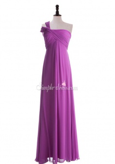 Hot-selling A-line One-Shoulder Ruched Zipper-up Chiffon Long Bridesmaid Dress