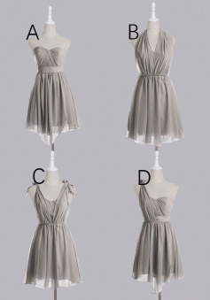 Simple A-line Knee-length Mismatch Chiffon Bridesmaid/Party Dress