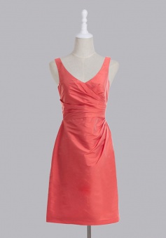 New Arrival Sheath Column V-neck Taffeta Bridesmaid Dress