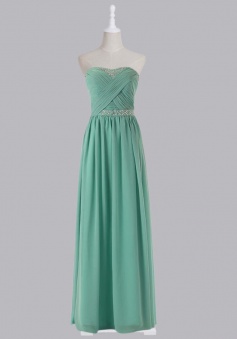 High Quality Green Sweetheart Beading Pleat Chiffon A Line Bridesmaid Dress