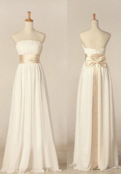 Elegant A-line Strapless Floor Length Ribbon Chiffon Bridesmaid Dress